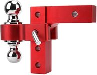 Tow Trailer Hitch, 6in Drop Universal Trailer Hitch Ball Mount Dual Balls for Towing Boats Campers Off Road Vehicles (Red)