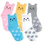 Tyqour 5 Pairs Cute Ankle Socks for Women, Cat Socks for Girls, Colorful Funny Animal Socks, Cat Paw Socks, Gifts for Cat Lovers for Teenage Girls Girlfriend Animal Lovers