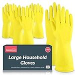 SOL 4 Pairs Household Rubber Gloves Large | Yellow Large Gloves | Washing Up Gloves Large | Non Slip Cleaning Gloves | Bathroom and Kitchen Gloves | Dishwashing Gloves | Heavy Duty Rubber Gloves