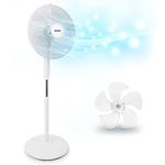 Duronic Pedestal Fan FN30, Electric Cooling Fan, Floor Standing, Lightweight Height Adjustable Tilt, 5 Blades, 4 Speeds, High Velocity Oscillating Air Cooler Stand for Home Bedroom Office Gym - White