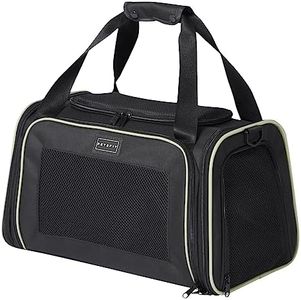 PETSFIT Cat Carrier, Pet Carrier Airline Approved, Soft Carrier for Small and Medium Cats Under 15 Lbs, Soft Cat Travel Carrier, Kitten Carrier with Extendable Mat, Black