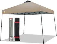 CROWN SHADES 9x9 Pop Up Canopy Tent, Beach Tent Sun Shelter for Outdoor Shades with Wheeled Bag, 8 Stakes, 4 Ropes, Canopy with 11x11 Base, Beige