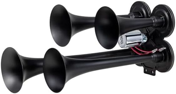 BANHAO Truck Air Horn 4 Trumpet Horns Train Horn Kit for Truck 12/24V 180 dB Super Loud Air Horns Suitable for Pickup Motorhome SUV Truck Train Boat (4-Trumpet Black 12/24V)