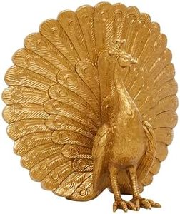 Deco 79 Polystone Peacock Handmade Decorative Sculpture Home Decor Statue, Accent Figurine 12" x 7" x 12", Gold