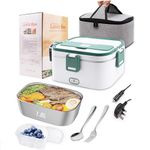 Homtibrm Electric Lunch Box 70W 3 in 1 Heated Lunch Box with 1.8L 304 SS Container/Insulated Bag/Large Cutlery Set,12V 24V 220V Food Warmer for Car Truck Office School and Home Use White