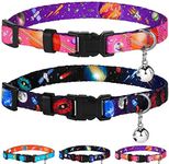 CollarDirect Galaxy Cat Collar with Bell Space Pattern 2PCs Adjustable Safety Breakaway Collars for Cats Kitten Black Pink Blue (Black + Pink)