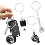 Vigorola 4pcs Car Keyring Set, Car Lovers Creative Key Chain, Miniature Fashion Decoration Pendant Manual Gear Shifter/Wheel Rim/Spanner/Turbo keychain(Silver+Black,Size:10.5cm)