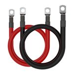 2 AWG Gauge 18 inches Battery Wire Set Red + Black Pure Copper Power Inverter Cable (1 Positive & 1 Negative) Terminal in 3/8‘’ Lugs Connectors for Automotive, Car, Truck, Motorcycle, Boat, RV, Solar