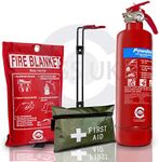 BSI KITEMARKED FSS UK 1 KG ABC Dry Powder FIRE Extinguisher + CE Marked FIRE Blanket + First AID KIT. Boats Homes Kitchen Work Offices Warehouses GARAGES Hotels Restaurants. 21B Rating