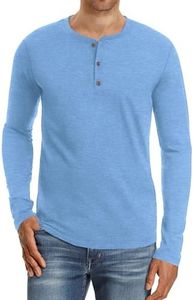 NITAGUT Mens Fashion Casual Front Placket Basic Long Sleeve Henley T-Shirts (M, Vg Light Blue)