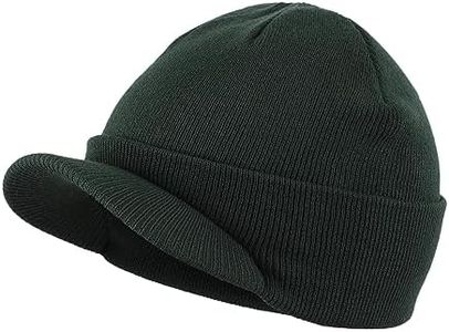 Home Prefer Men's Winter Beanie Hat with Brim Warm Double Knit Cuff Beanie Cap (Bottle Green)