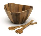 Lipper International 3 Piece Wave Bowl with Servers, Large, Acacia, Brown