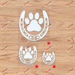 Horse Dog Lover Horseshoes Paw Footprint Vinyl Decal Sticker - 3 Pack White, 2 Inches, 3 Inches, 5 Inches - No Background for Car Boat Laptop Cup Phone