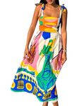 Acrawnni Women Floral Spaghetti Strap Maxi Dress Sleeveless Square Neck Graffiti Print Boho Flowy Long Dress Beach A-line Sun Cami Dress (H-Mixed Color, M)