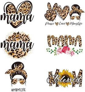Whaline 6 Sheet Mama Iron On Transfers Patches Leopard Patterns Heat Transfer Iron Patches Leopard Momlife Heat Transfer Stickers for Clothing Fabric DIY Craft Costume Decor