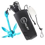 CALPALMY Folding Kayak Anchor Kit 3.5 lb - Versatile Grapnel Anchor for Kayaks, Canoes, Paddle Boards (SUP) & Jet Skis - 32ft Marine Rope - Lightweight & Portable - Ideal for Water Sports, Blue