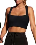 LASLULU Womens Crop Tops Workout Tops Sleeveless Athletic Yoga Tank Tops Longline Sports Bras High Support Gym Pullover Going Out Tops(Black Small)