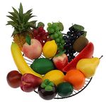 Meiwlong 18 PCS Artificial Fruits Decoration Home Fake Pineapple Grape Strawberries Pear Oil Fruit Orange Lemon Wax Apple Watermelon Banana Kiwi Pineapple Peach Combination