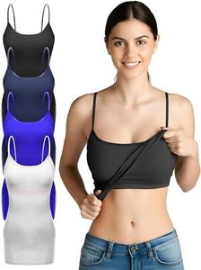Emmalise Women Camisole Built in Bra Wireless Fabric Support Long Layering Cami, Medium, 4Pk Black Navy Royal White