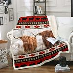 Erosebridal Highland Cow Blanket Ethnic Tribe Arrow Longhorn Bull Cattle Throw Blanket,Farm Animals Fleece Exotic Nordic Style Dream Catcher 50''x60'',African Tribal Geometry Sofa Couch Decor