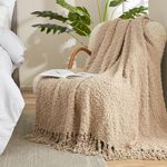 Amélie Home Textured Mulberry Throw Blanket Handmade with Tassels Chunky Soft Fluffy Knit Throw Blankets Woven Luxury Farmhouse Throws for Couch Sofa Bed (Beige, 50"x60")