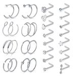 D.Bella Surgical Stainless Steel 20G 8mm Nose Rings Hoop L Shaped Bone Screw Nose Rings Studs 32pcs Nose Piercing Jewelry Set