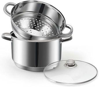 3-Piece Stainless Steel Stock Pot Set, Multipurpose Pot Set Including 5.5QT Stock Pot, Steamer Pot and Tempered Glass Lid, Stay Cool Handle, Work with Gas Electric Induction Stove