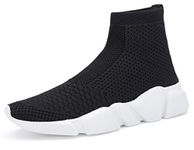 Shoful Black Mens Trainers High Top Sneakers Knit Breathable Lightweight Walking Shoes Casual Sports Running Shoes Fashion Slip On Shoes UK 6