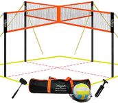 Zdgao Four Square Volleyball Game Set - 20ft Adjustable Height 4 Way Volleyball net for Backyard and Beach, Portable Outdoor Game Set Come with Soft Volleyball, Hammer and Carry Bag