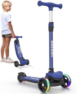 BELEEV Scooter for Kids Ages 3-12, 3 Wheel Folding Scooter for Toddlers Girls Boys, LED Light-Up Wheels, 4 Adjustable Height, Lean to Steer, Three Wheel Kick Scooter for Children(Navy Blue)