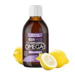 AquaOmega 5x Ultimate Strength High DHA Omega-3 Liquid with EPA and Vitamin D - Wild Caught Omega 3 Fish Oil Liquid - 4500mg of Omega 3 Supplements - 225ml Lemon