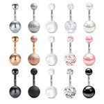 Mayhoop 15PC Belly Button Rings Banana Barbells 14G Surgical Steel Bar Mix Color Body Piercing Jewelry for Women Rose Gold Silver Black Color