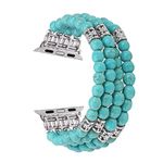 GEMEK Compatible With Apple Watch Strap 38/40/41mm Women iWatch Straps Series 9/8/7/6/5/4/3/2/1, Handmade Beaded Elastic Stretch Pearl Bracelet Replacement Band for Girls Wristband (Blue Turquoise)