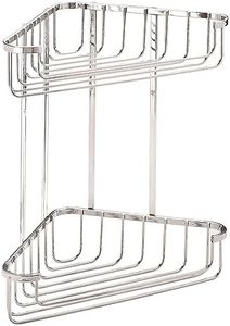 Croydex Chrome Corner Shower Caddy - Large Two Tier Corner Basket with Wall Fixings - Mild Steel Corner Shower Caddy with Deep Baskets - Easy to Maintain, Rust-Free, Wipe Clean Surface