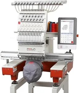 Poolin EOX Embroidery Machine 15 Needles 14x20 inch Area, Full Metal Body 1200spm Auto Color Change & Thread Trimming, WiFi Upload, for Cap Hoodie T-Shirt Jacket Pants, Full Accessories & Training