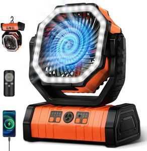YOGIN Rechargeable Battery Powered Fan, 20000mAh Portable Camping Fan with 360° Adjustable Head, 4 Speeds & LED Light, Quiet Outdoor Fan for Tent, Desk, Travel, Home Use