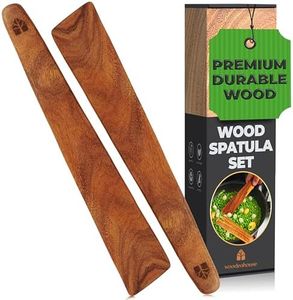 12 inch Teak Wood Spatula for Cast Iron, Small Wood Flipper, Egg Scraper, Flat Wooden Turner, Multipurpose Wood Cooking Utensil, Spatulas Perfect for Flipping, Serving, Scraping & Turning. Set of 2