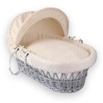 Clair de Lune Dimple Grey Wicker Moses Basket with Bedding 68 x 30 cm (Cream)