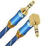 EMK 90 Degree Right Angle Aux Cable - [24K Gold-plated,Sound Quality] Audio Stereo Cable for Laptop, Tablets, MP3 players,Car/Home Aux Stereo, Speaker or More(3.5mm TRS Right Angle Blue, 4Ft/1.2M)