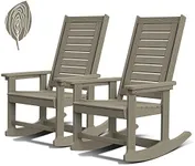 GREENVINES Outdoor Rocking Chairs | Set of 2 | Porch Rocker | HDPE Plastic | Wood Grain | Oversized Rockers | High Back | Big & Tall | Ladder Back | Desert Brown | for Patio Outside