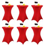 6 Pack Cocktail Spandex Stretch Square Corners Tablecloth 32"x43" Red Fitted High Top Table, Cocktail Round Tablecloth Table Cover for Bar Wedding Cocktail Party Banquet Table(Red)