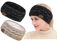 Confetti Winter Cable Knit Headbands Women Knitted Headbands Twist Lining plus Velvet Chunky Elastic Thermal Headbands, Head Wrap Winter Ear Warmer Girls Ladies (Black+color, beige+color)