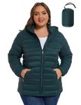 ANOTHER CHOICE Plus Size Packable Puffer Coat for Women, Light Weight Winter Jacket with Hood, Green, 3X