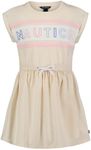 Nautica Girls' Short Sleeve Jersey Tee Dress with Elastic Cinched Waist, Fun Designs & Colors, White Swan Logo