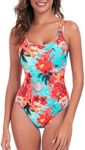 RELLECIGA Women's Blue Floral One Piece Swimsuit Scoop Neck Bathing Suits for Women Size Medium