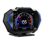 Acteam HUD Heads Up Display for Car, OBD+GPS Multi-Data Monitor Digital Speedometer Head Up Display, Overspeed Alarm RPM Water Temperature Turbo Pressure Smart Gauge for Most Vehicles After 2008