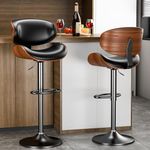 Bar Stools Set of 2, Swivel Adjustable 24" to 45" Counter Height Barstools, Modern PU Leather Upholstered Mid-Century Kitchen Island Chairs w/Back & Footrest, Dining Room, Pub, Black