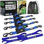 Rhino USA Retractable Ratchet Tie Down Straps (4PK) - 540kg Guaranteed Max Break Strength, Includes (4) Ultimate 2.5 cm x 3 m Autoretract Tie Downs with Padded Handles - Blue