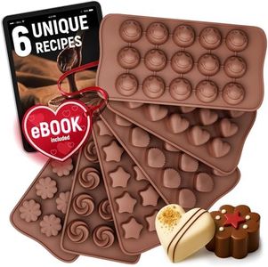 Chocolate Molds Silicone - Set of 6 +Free Recipes eBook - Non-Stick Candy Molds Silicone - Food Grade Silicone Molds for Chocolate Candies