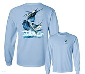 Lucky Ride Two Sailfish DEEP SEA Fishing Salt Water Fish Long Sleeve TEE,Light Blue,2XL